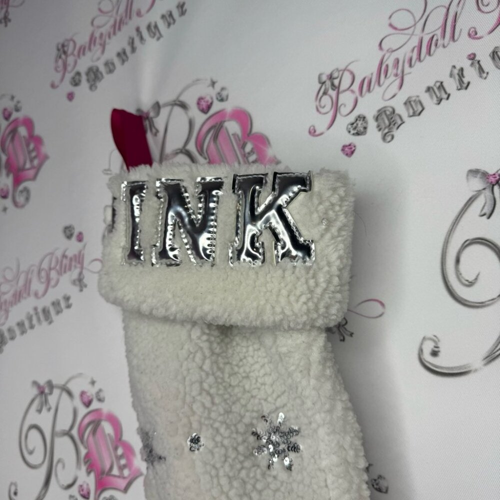 Victoria secret pink stocking Christmas Sherpa 2019 bling diamonds dog rare Xmas - Picture 10 of 11